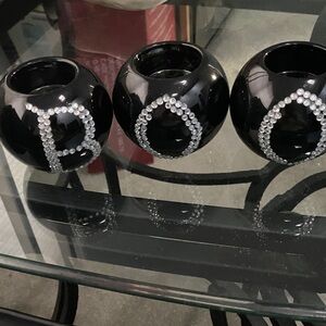 Black Crystal-Embellished Decorative Orbs that hold candles